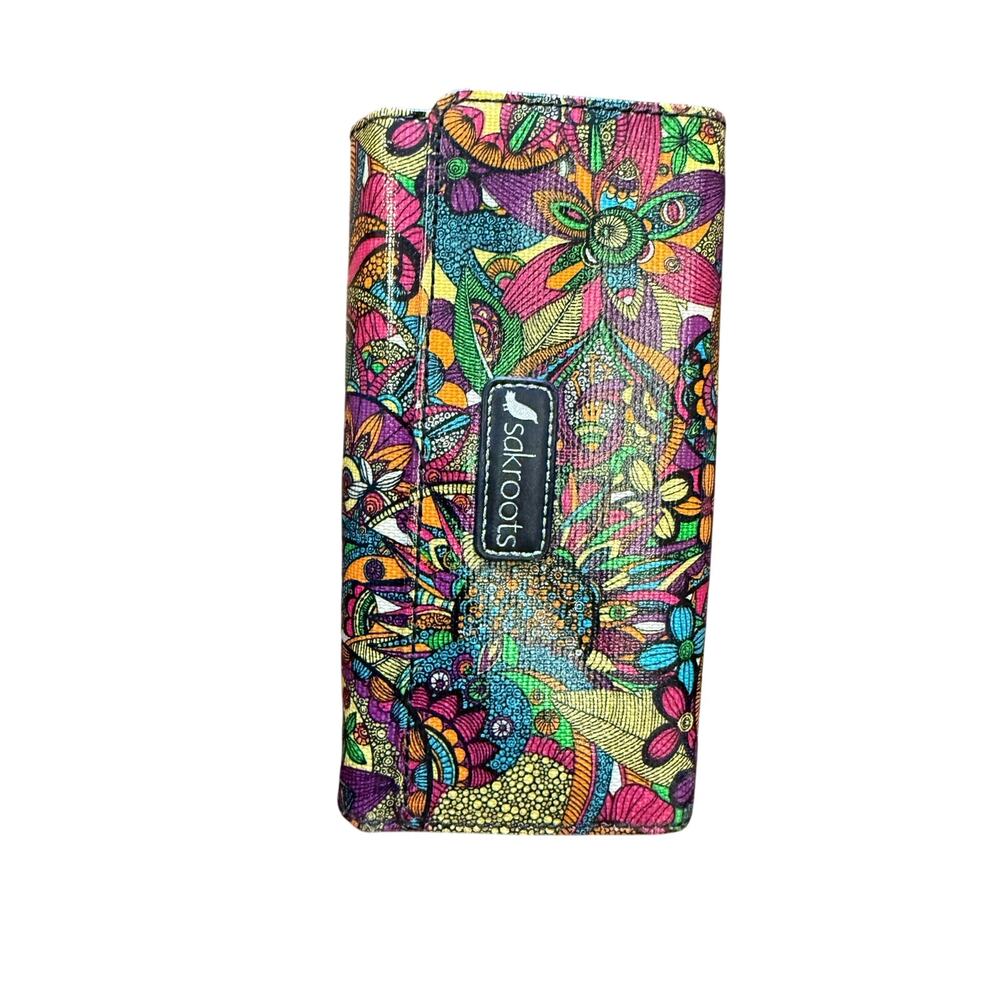 SAKROOTS ARTIST CIRCLE MULTICOLOR FLORAL BIFOLD WALLET BOHO ID CARD ORGANIZER